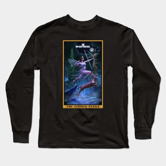 The Goddess Diana The High Priestess Tarot Card Long Sleeve T-Shirt by TheGhoulishGarb